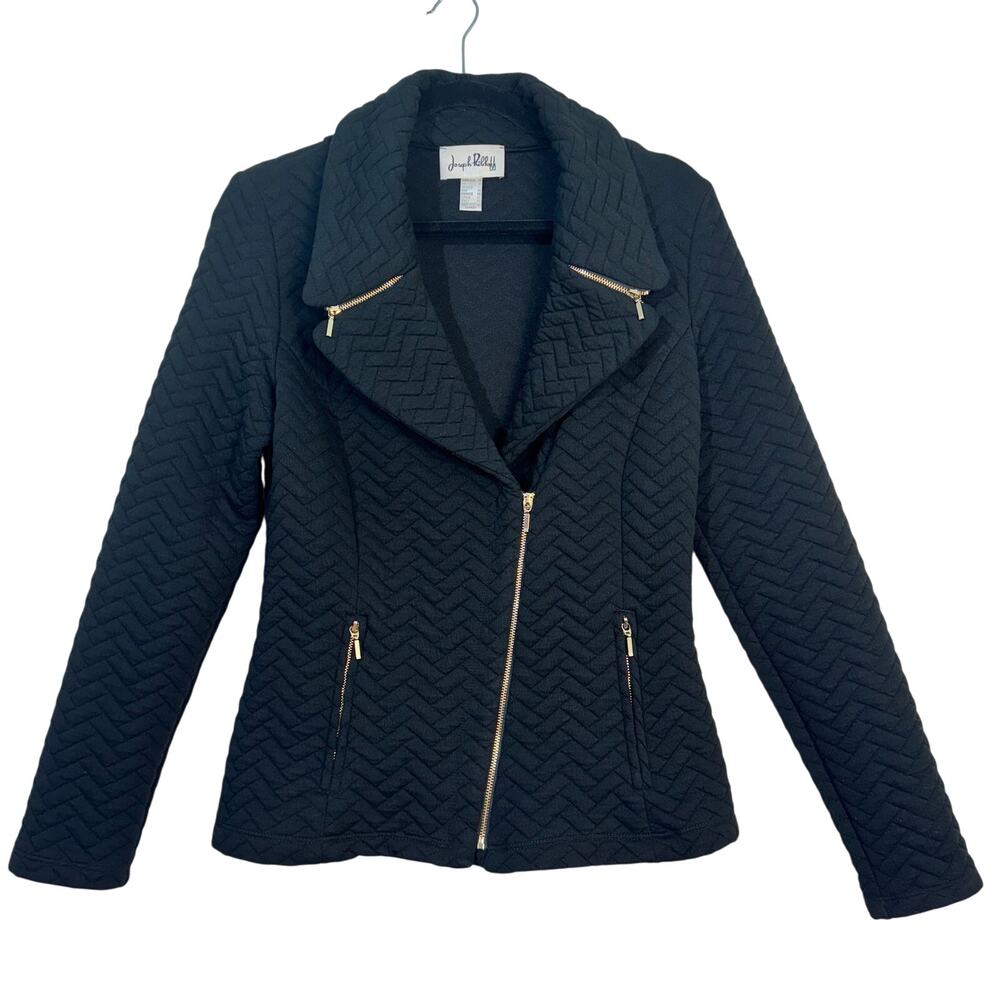 Joseph Ripkoff Black Quilted Stretch Fitted Moto Jacket Y2K Edgey Grunge Size 10